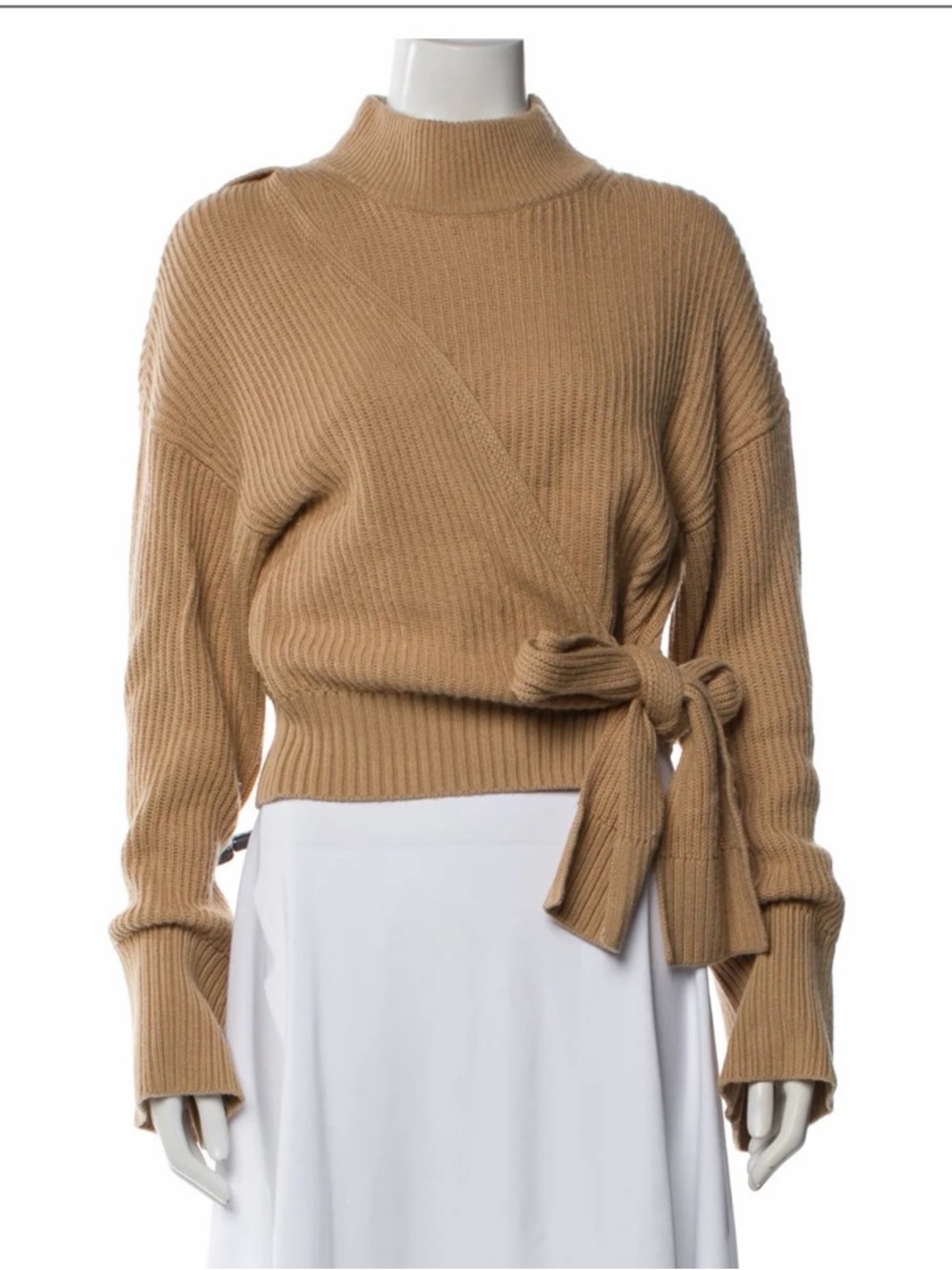 Jonathan Simkhai Camel Ribbed Wrap Turtleneck Sweater